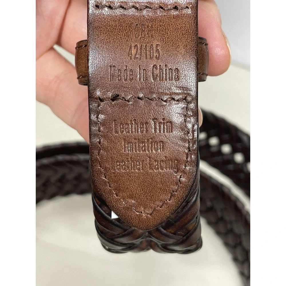 Leather trim immitation Leather leacing Brown Belt Mens 3BH Sz 42/105